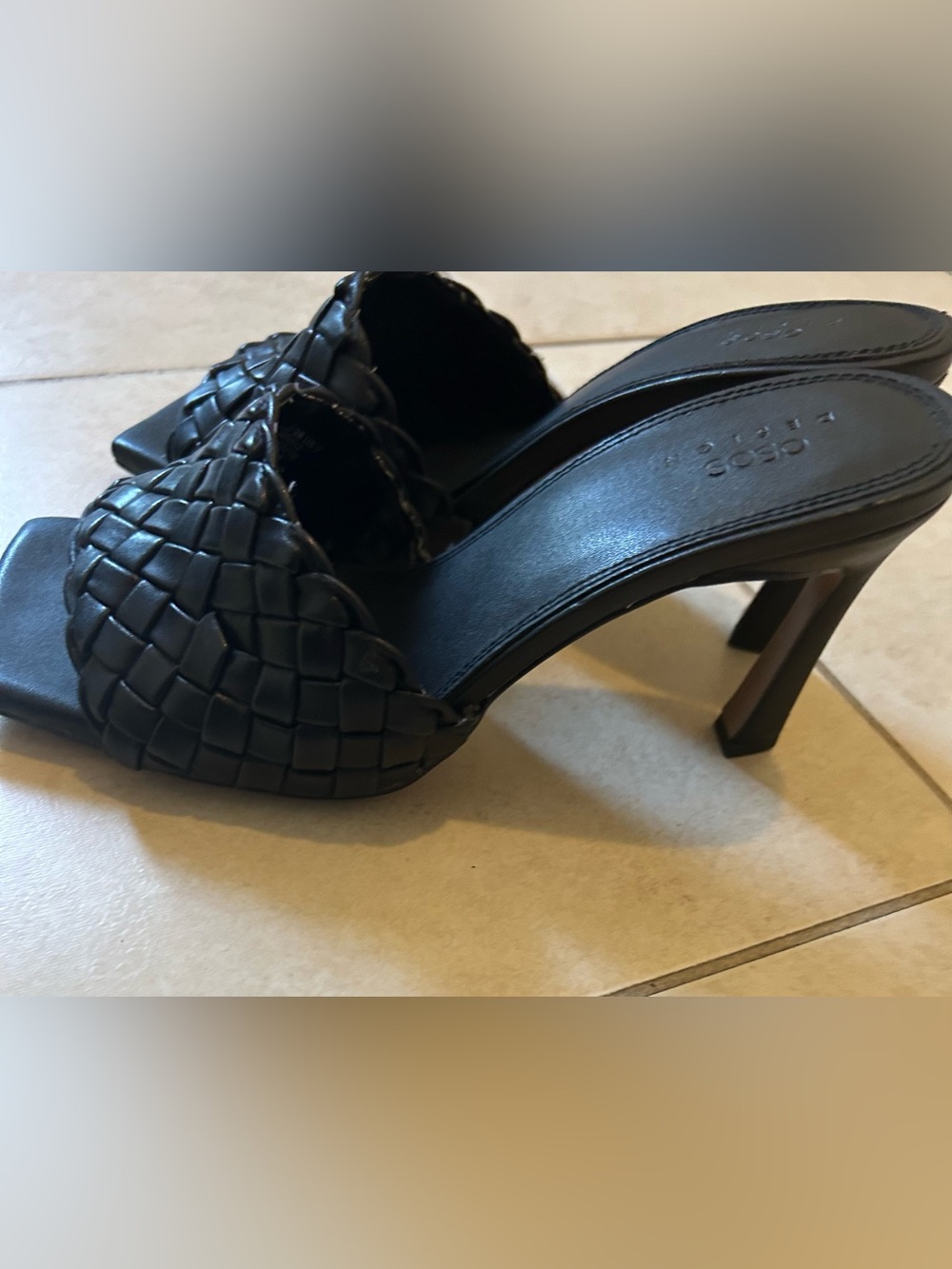 ASOS Black Woven Slide Heel Sandals